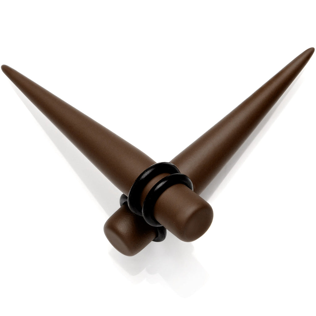 BodyCandy Dark Brown Matte Acrylic Straight Taper Set 12G to 00G — main product shot