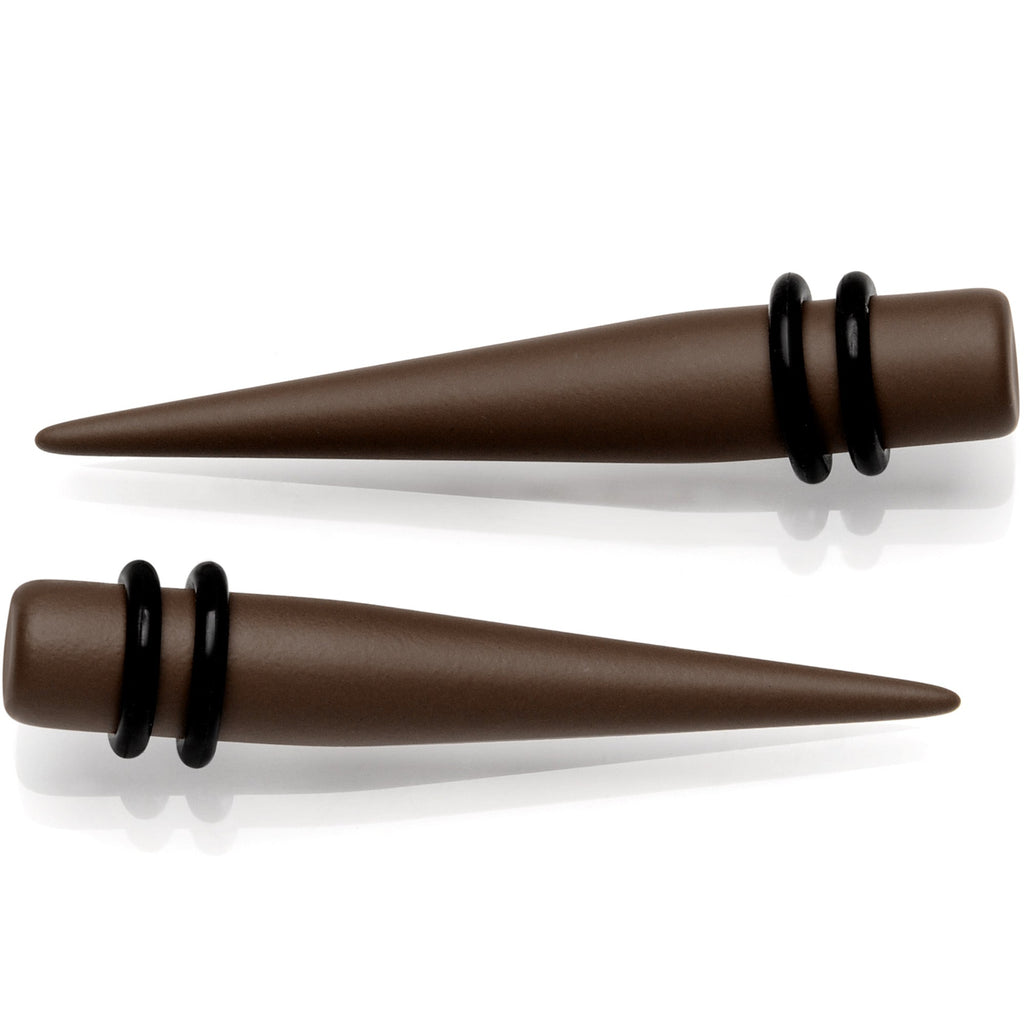 BodyCandy Dark Brown Matte Acrylic Straight Taper Set 12G to 00G — detail close-up