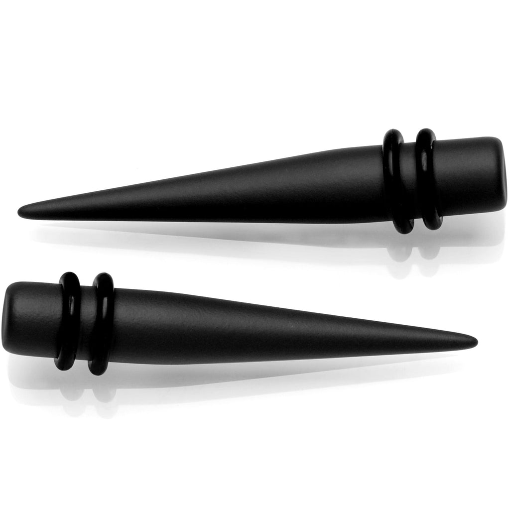 BodyCandy Black Matte Acrylic Straight Taper Set Available in Sizes 12G to 00G — detail close-up
