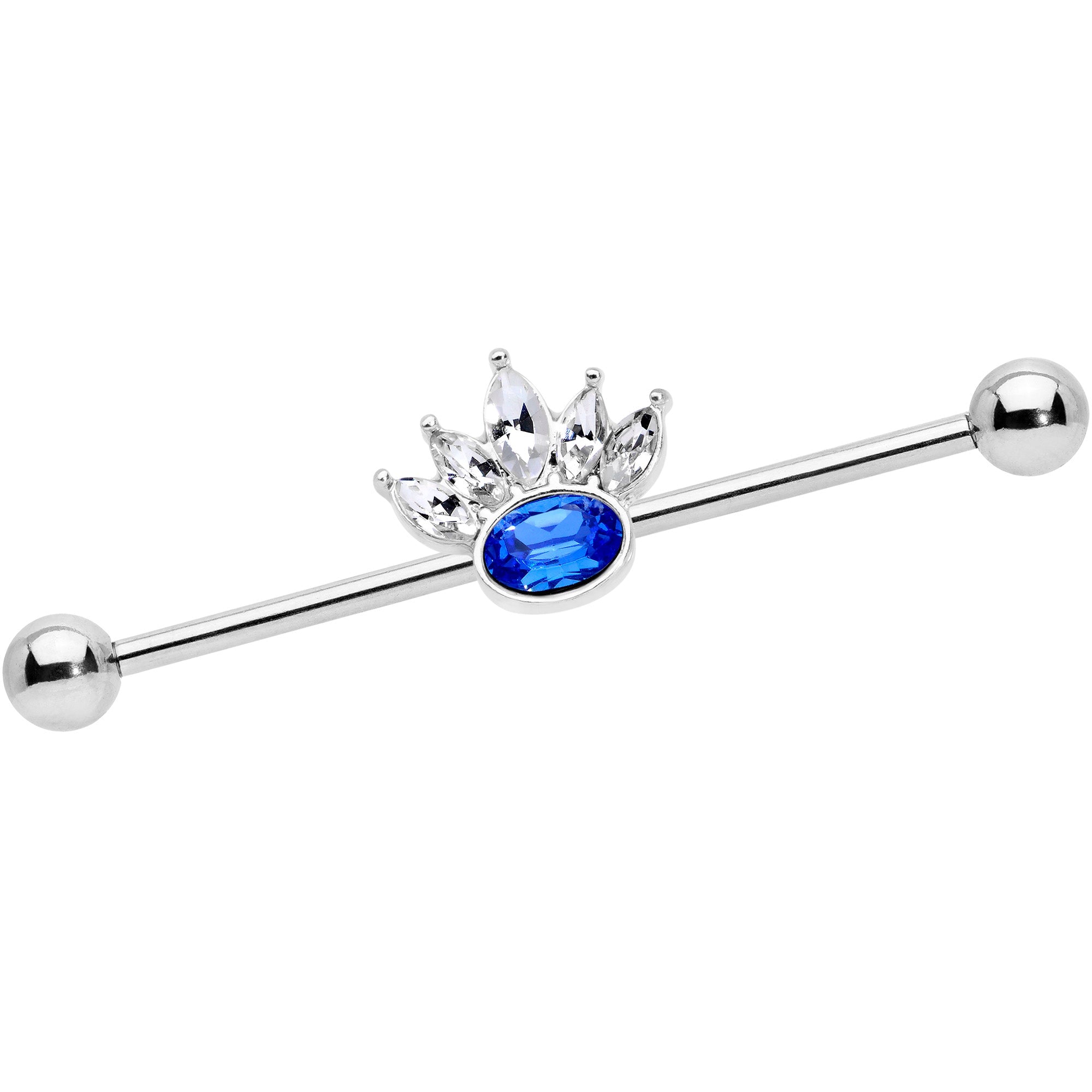 BodyCandy 14G Clear Blue Gem Crown Industrial Barbell 38mm — main product shot