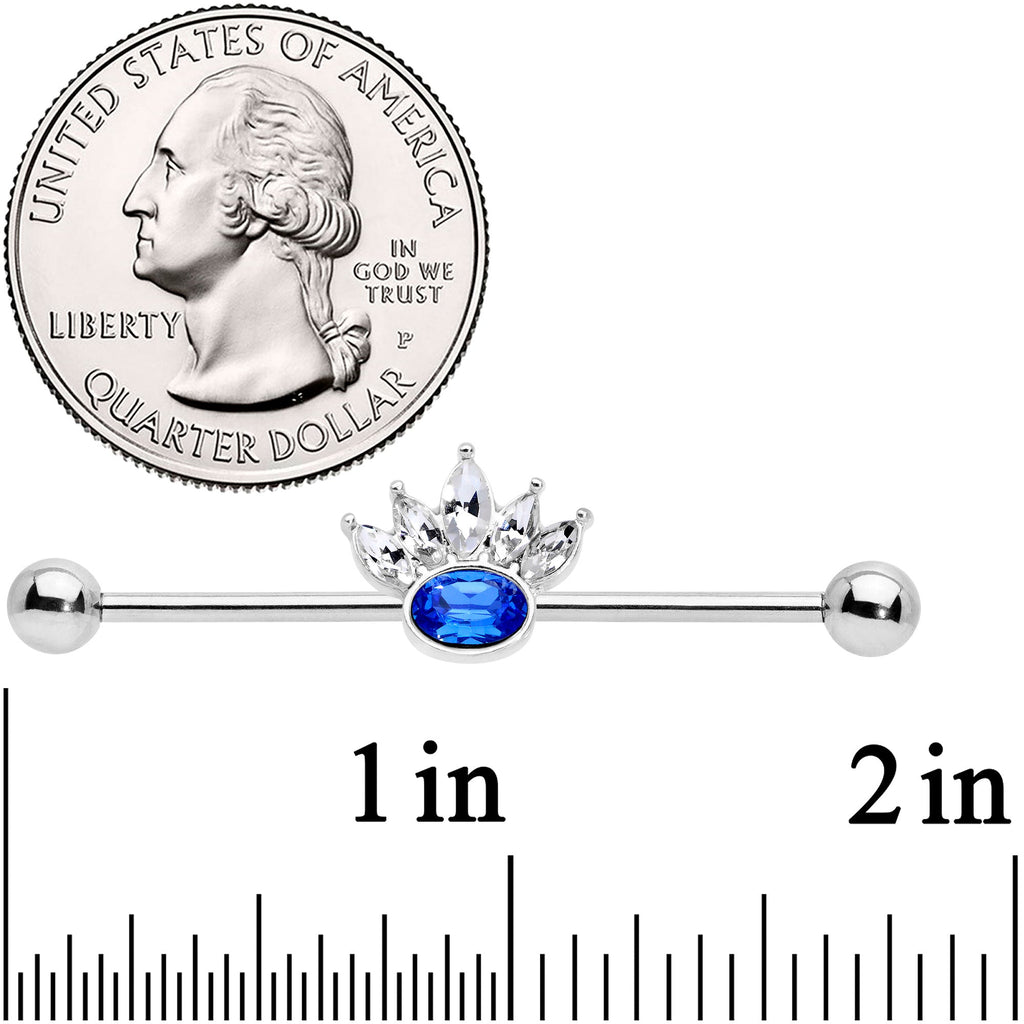 BodyCandy 14G Clear Blue Gem Crown Industrial Barbell 38mm — detail close-up
