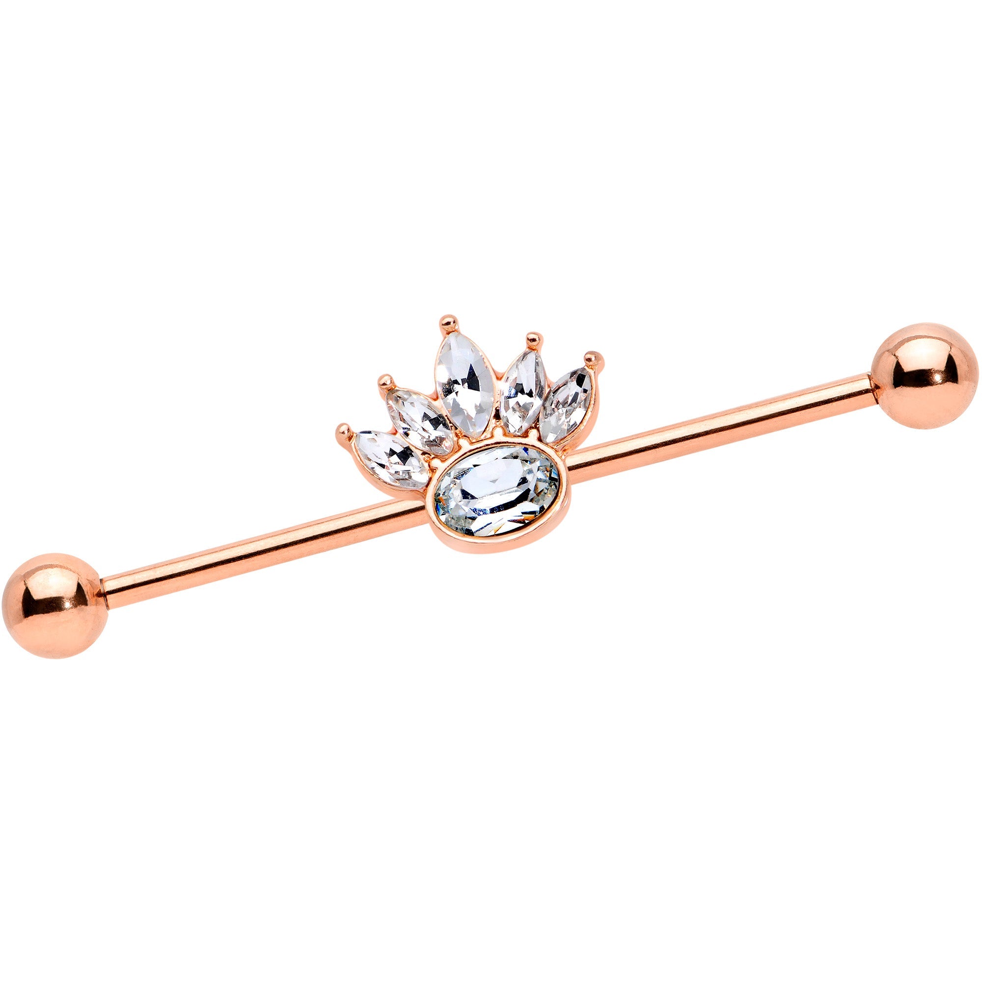 BodyCandy 14G Clear Gem Rose Gold Tone Anodized Crown Industrial Barbell 38mm — main product shot