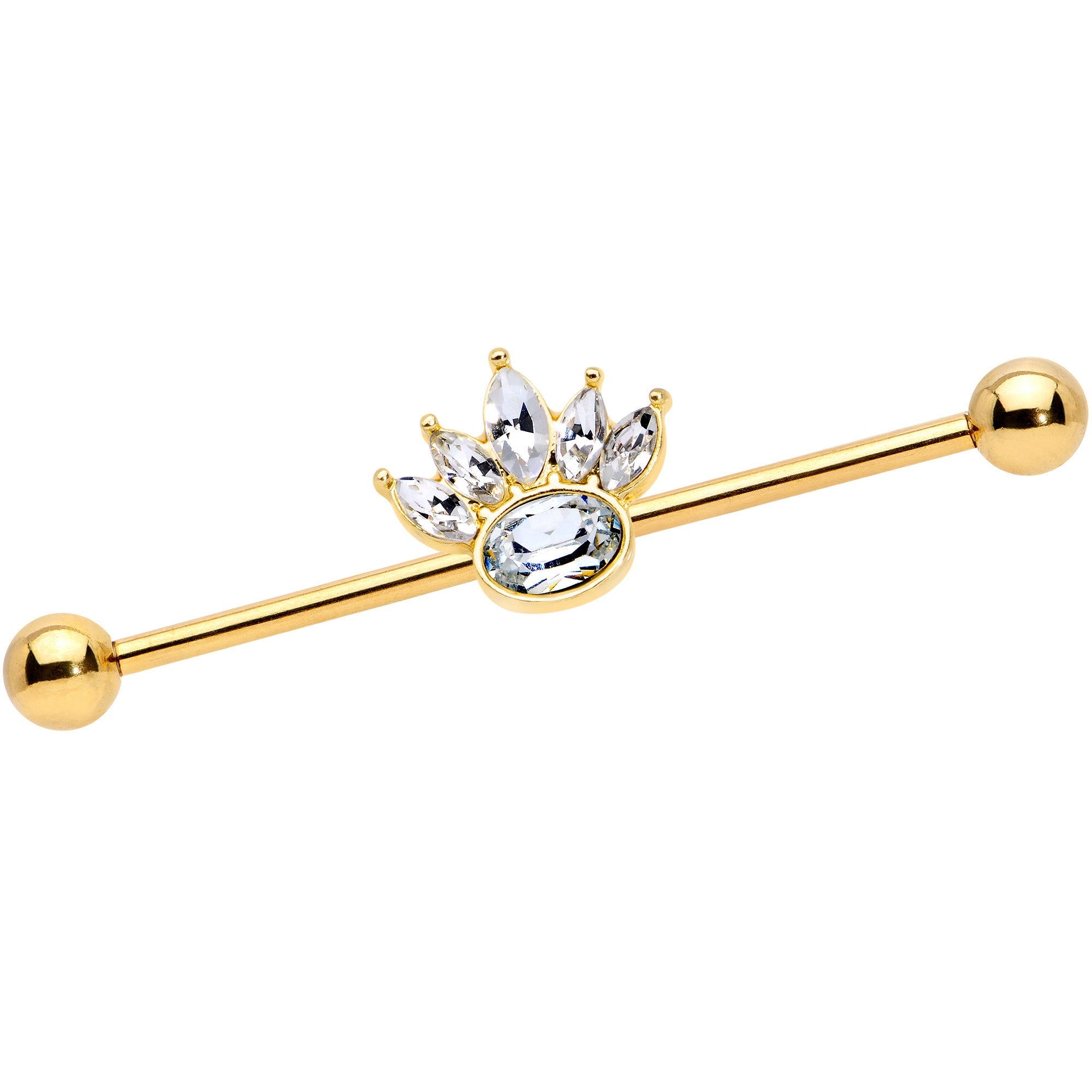 BodyCandy 14G Clear Gem Gold Tone Anodized Crown Industrial Barbell 38mm — main product shot