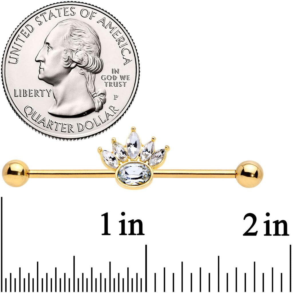 BodyCandy 14G Clear Gem Gold Tone Anodized Crown Industrial Barbell 38mm — detail close-up
