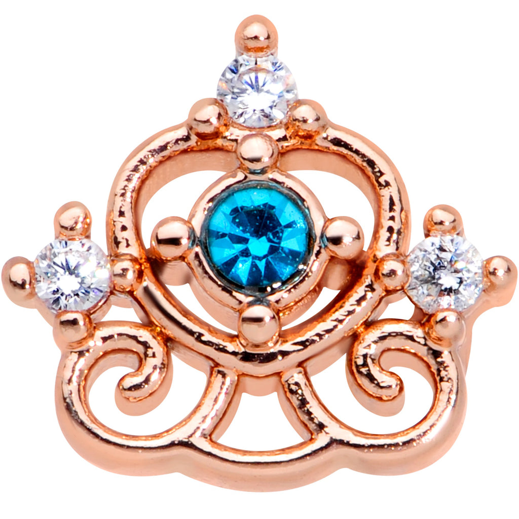 BodyCandy 16G 1/4 Clear Blue Gem Rose Gold Hue Graceful Heart Labret Tragus — detail close-up
