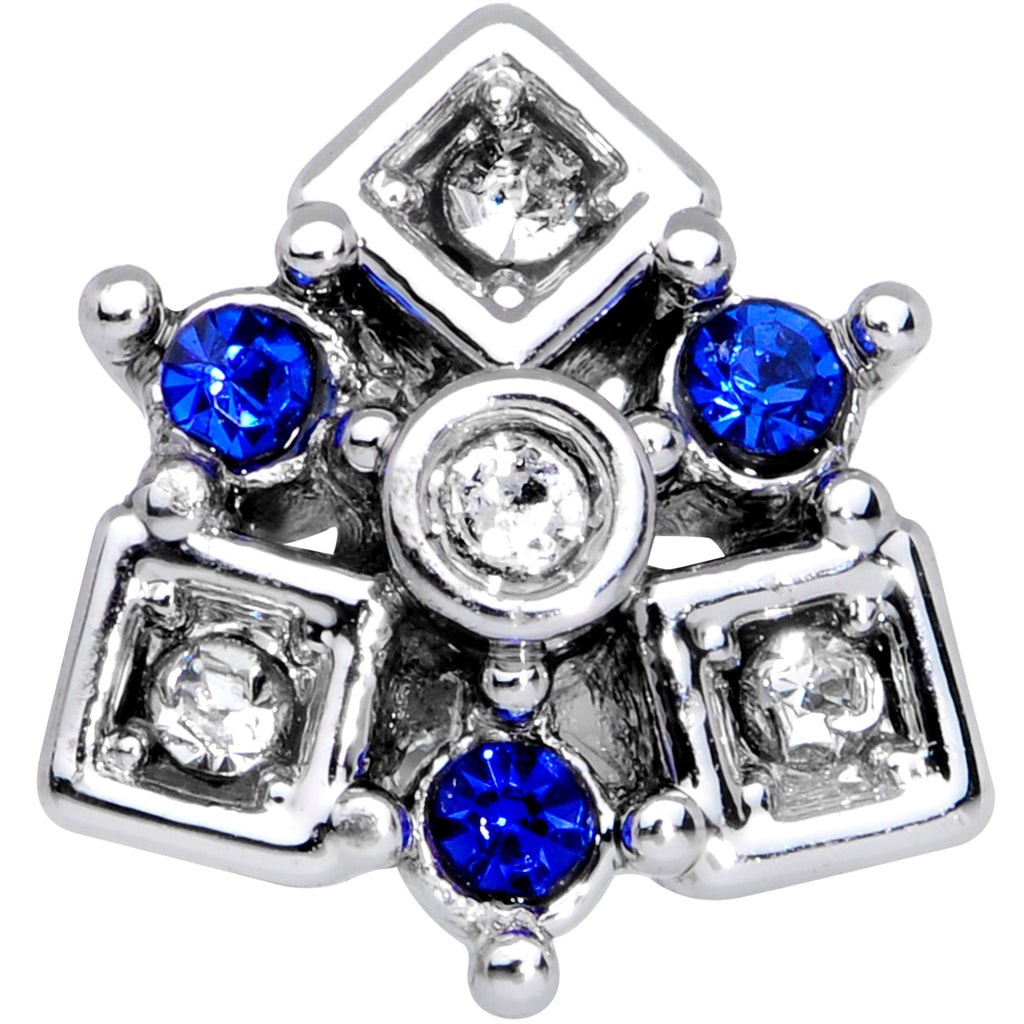 BodyCandy 16G 1/4 Blue Gem Geometry Squares Circles Labret Monroe Tragus — detail close-up