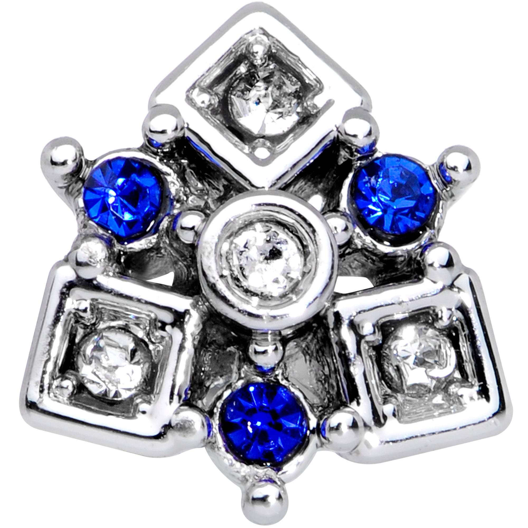 BodyCandy 16G 1/4 Blue Gem Geometry Squares Circles Labret Monroe Tragus — detail close-up