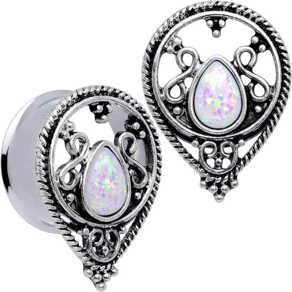 BodyCandy White Faux Opal Filigree Double Flare Plug Set — feature highlight