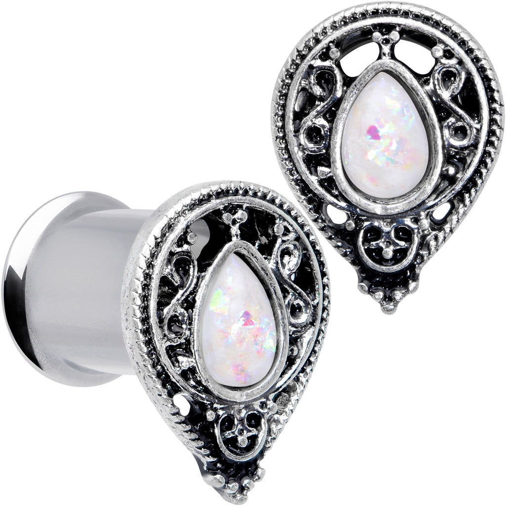 BodyCandy White Faux Opal Filigree Double Flare Plug Set — alternative angle
