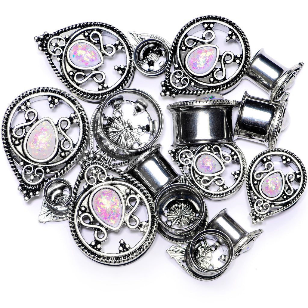 BodyCandy White Faux Opal Filigree Double Flare Plug Set — main product shot