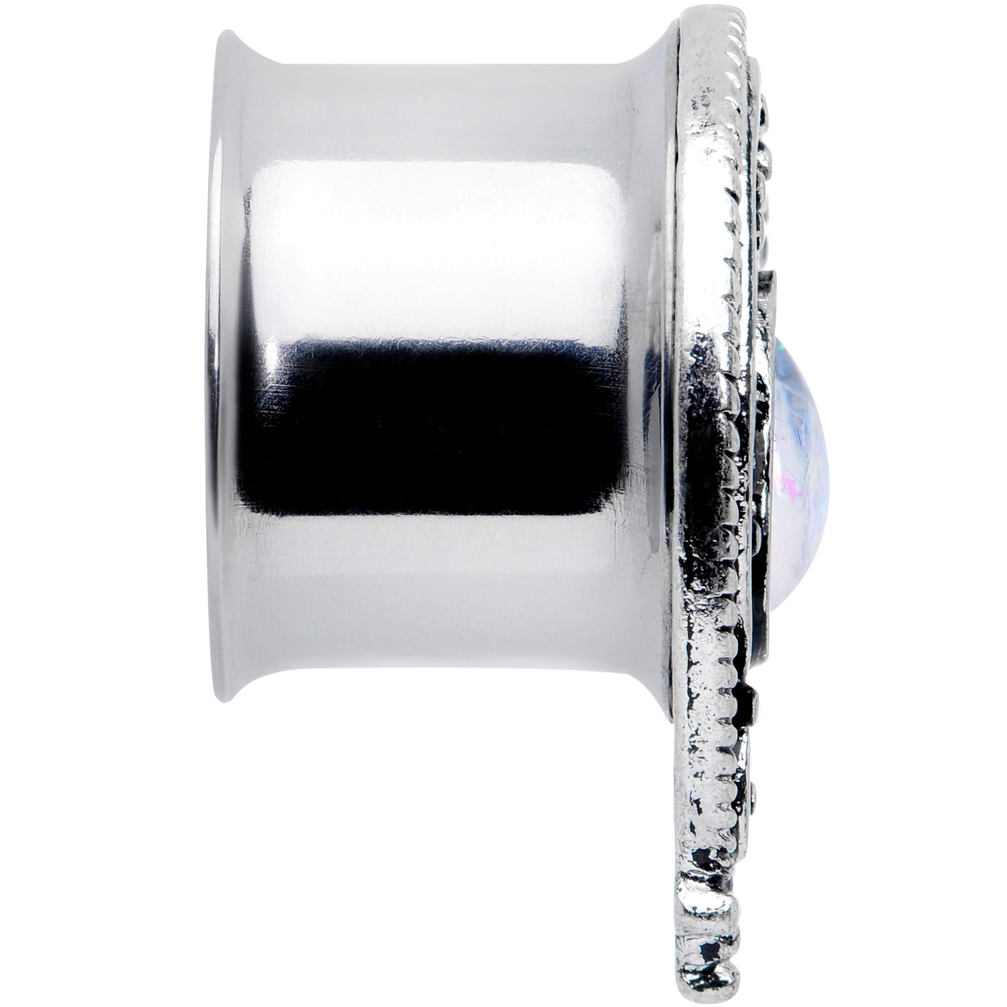 BodyCandy White Faux Opal Filigree Double Flare Plug Set — back view