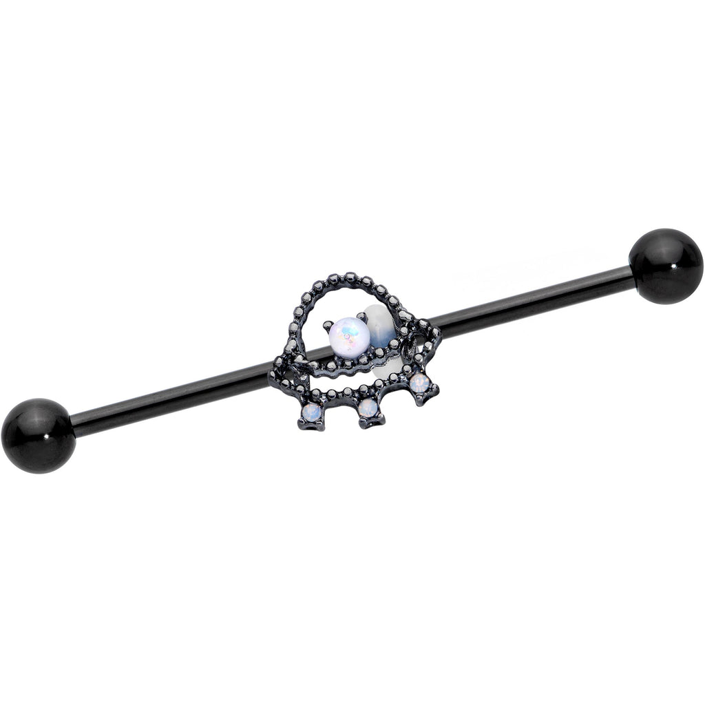 BodyCandy 14G Black White Faux Opal UFO Industrial Barbell 38mm — main product shot