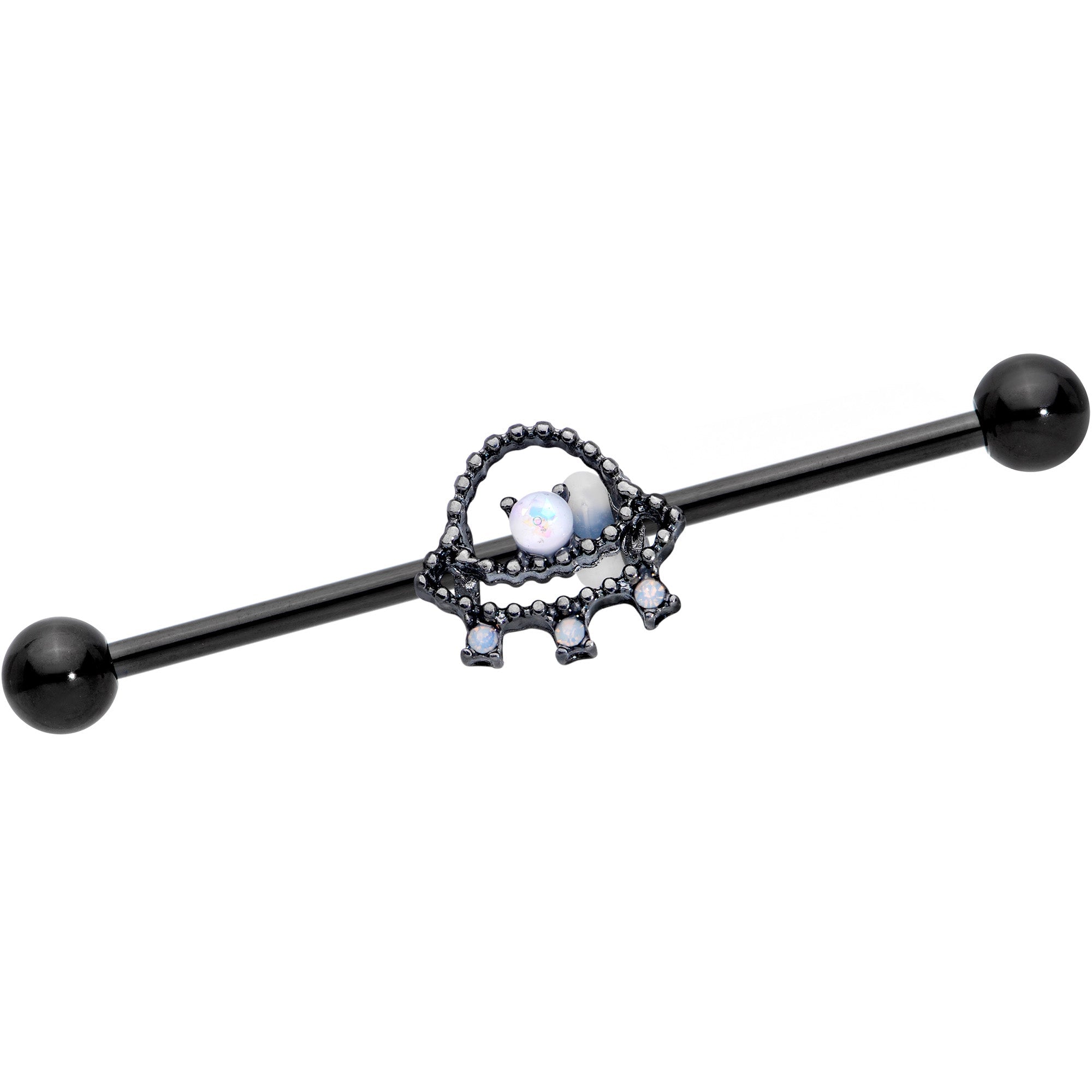 BodyCandy 14G Black White Faux Opal UFO Industrial Barbell 38mm — main product shot