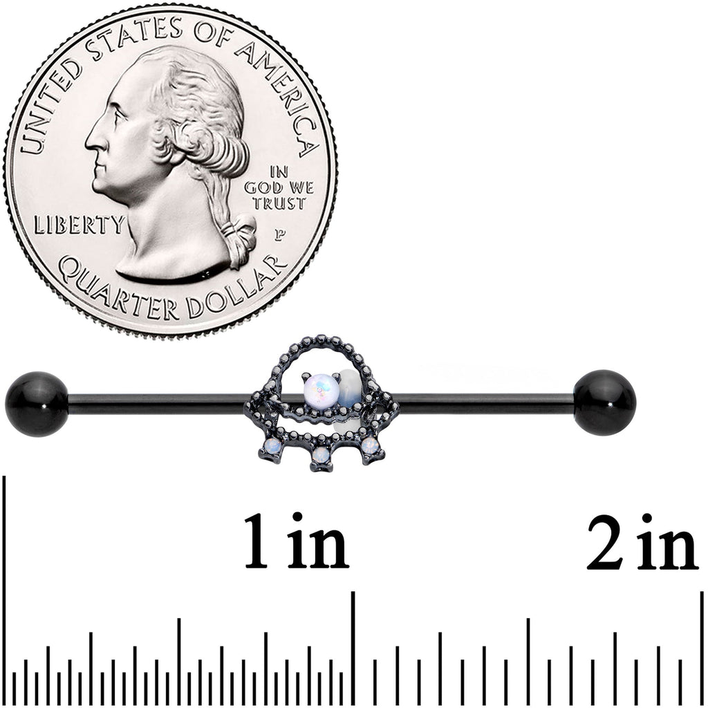 BodyCandy 14G Black White Faux Opal UFO Industrial Barbell 38mm — detail close-up