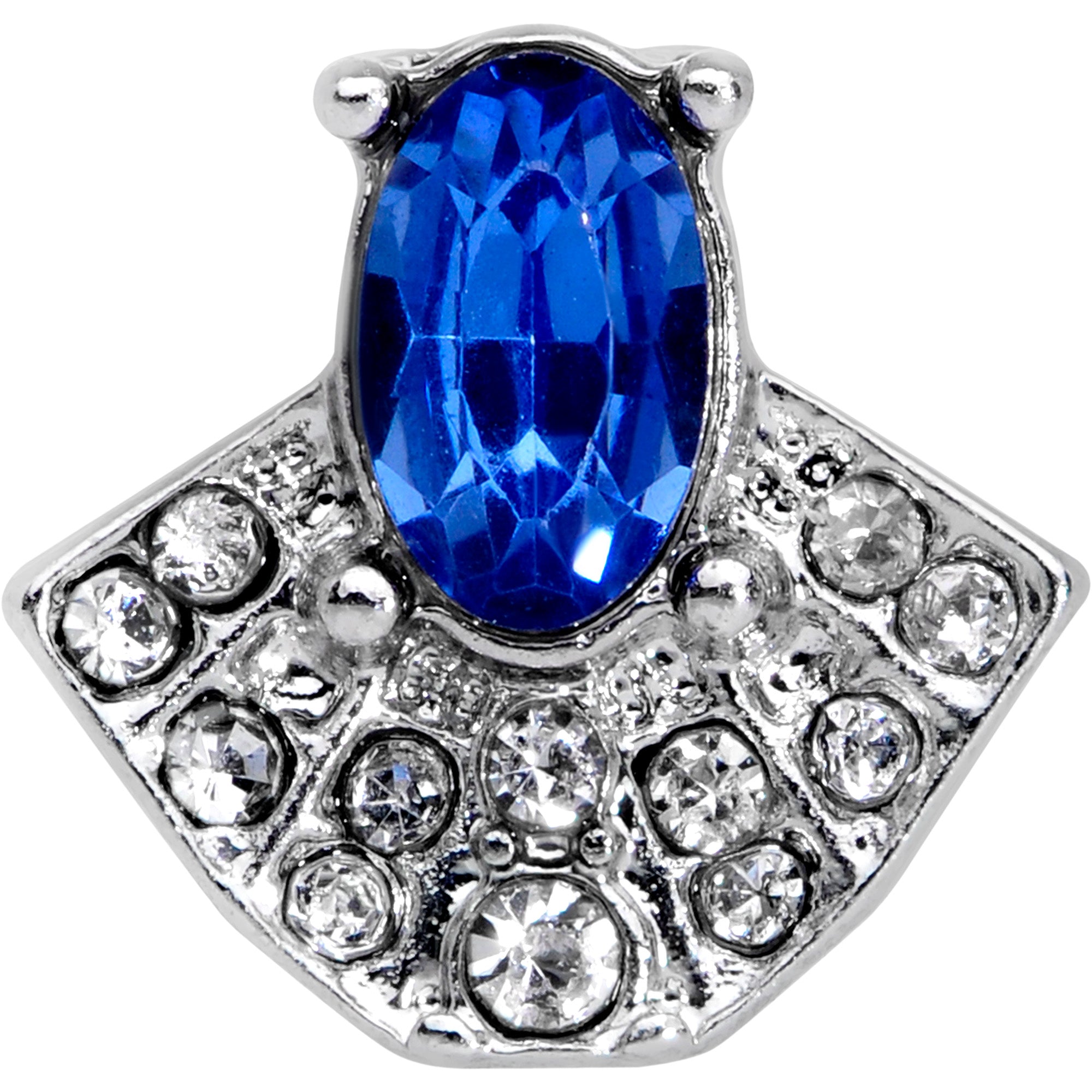 BodyCandy 16G 1/4 Clear Blue Gem Art Deco Fan Cartilage Tragus Earring — detail close-up