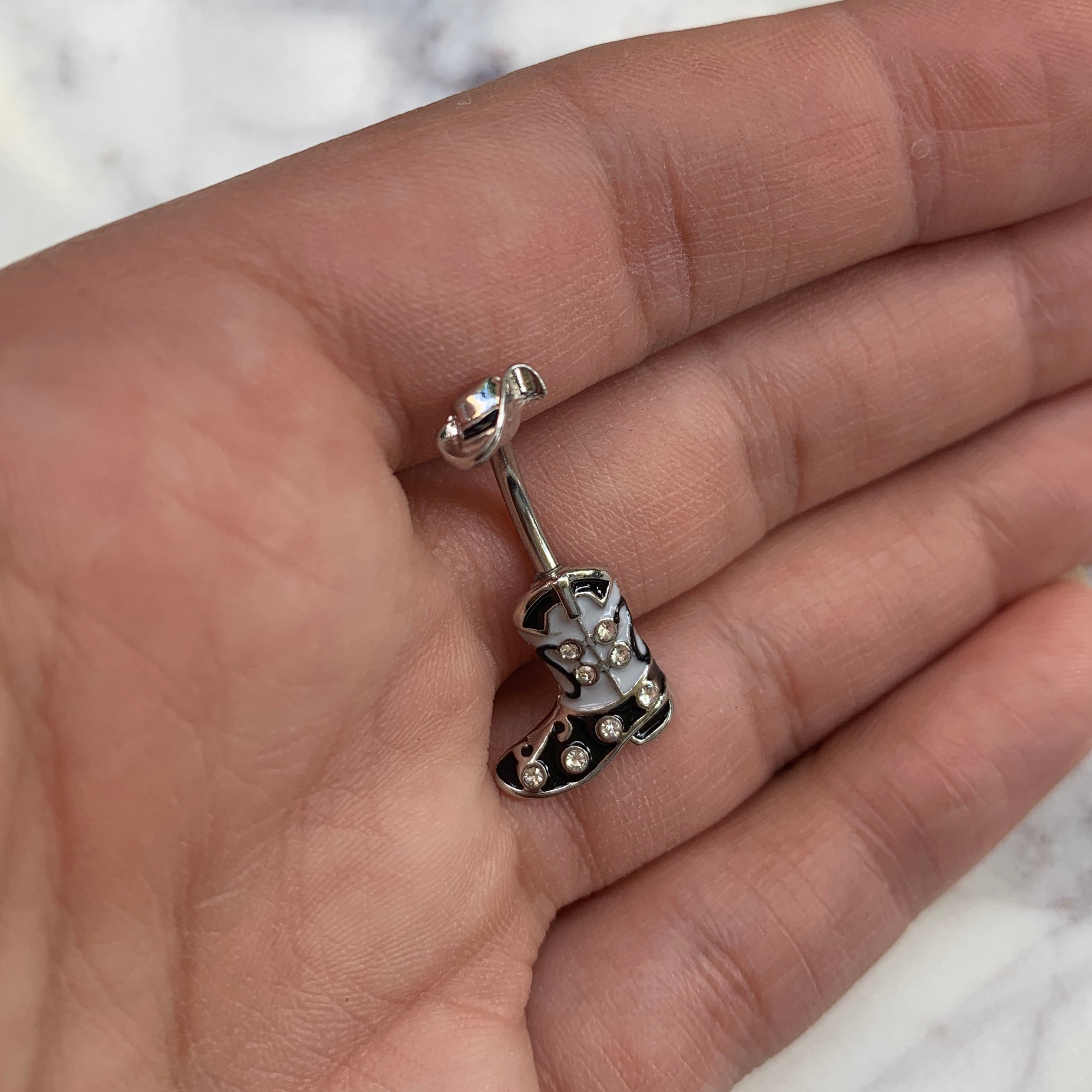 BodyCandy Clear Gem Western Boot Hat Belly Ring — lifestyle context