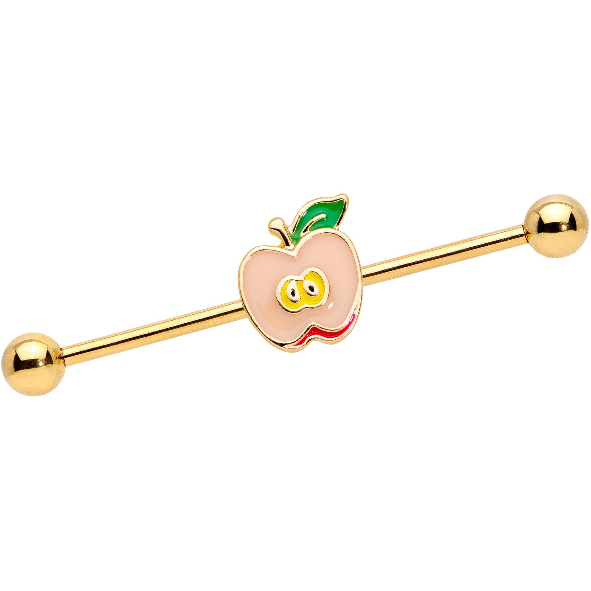 BodyCandy 14G Gold Tone Sweet Apple Industrial Barbell 38mm — main product shot