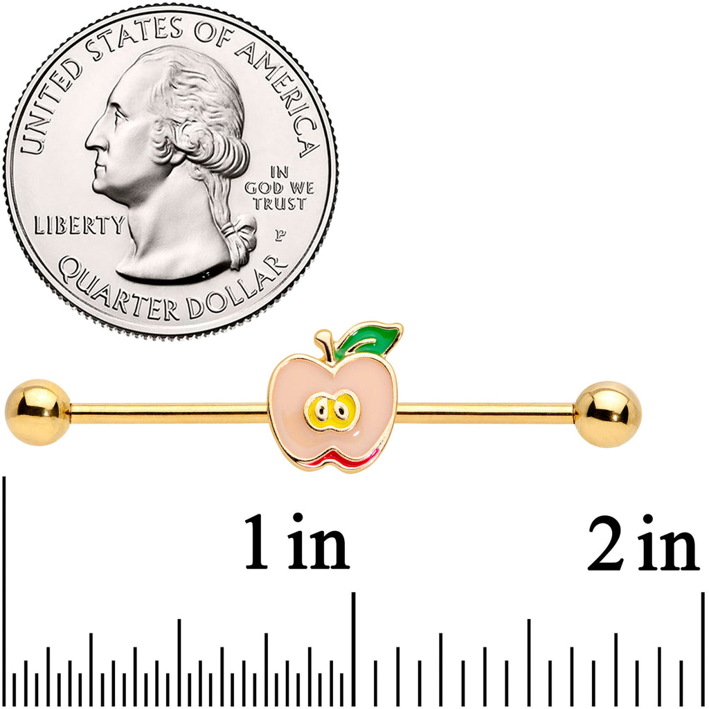 BodyCandy 14G Gold Tone Sweet Apple Industrial Barbell 38mm — detail close-up