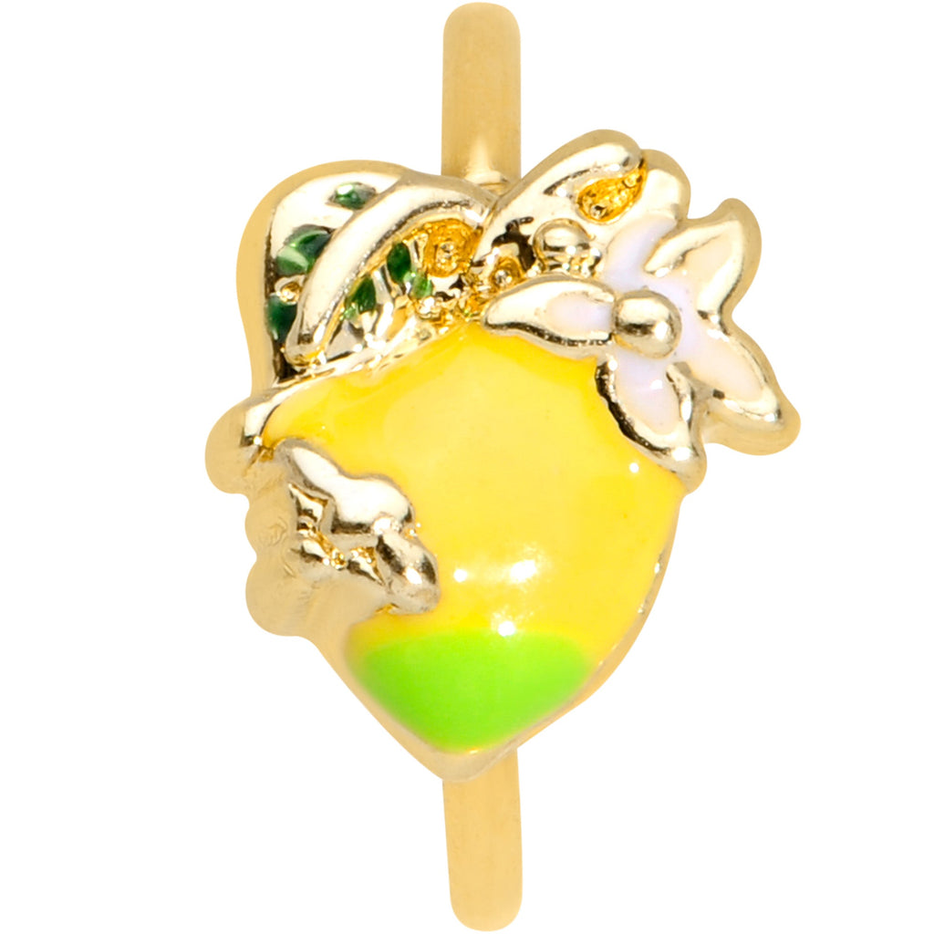 BodyCandy 20G 5/16 Gold Tone Lemon Bee Flower Nose Hoop — detail close-up