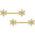 BodyCandy 14G 9/16 Blue CZ Gem Gold Tone Snowflake Barbell Nipple Ring Set — main product shot