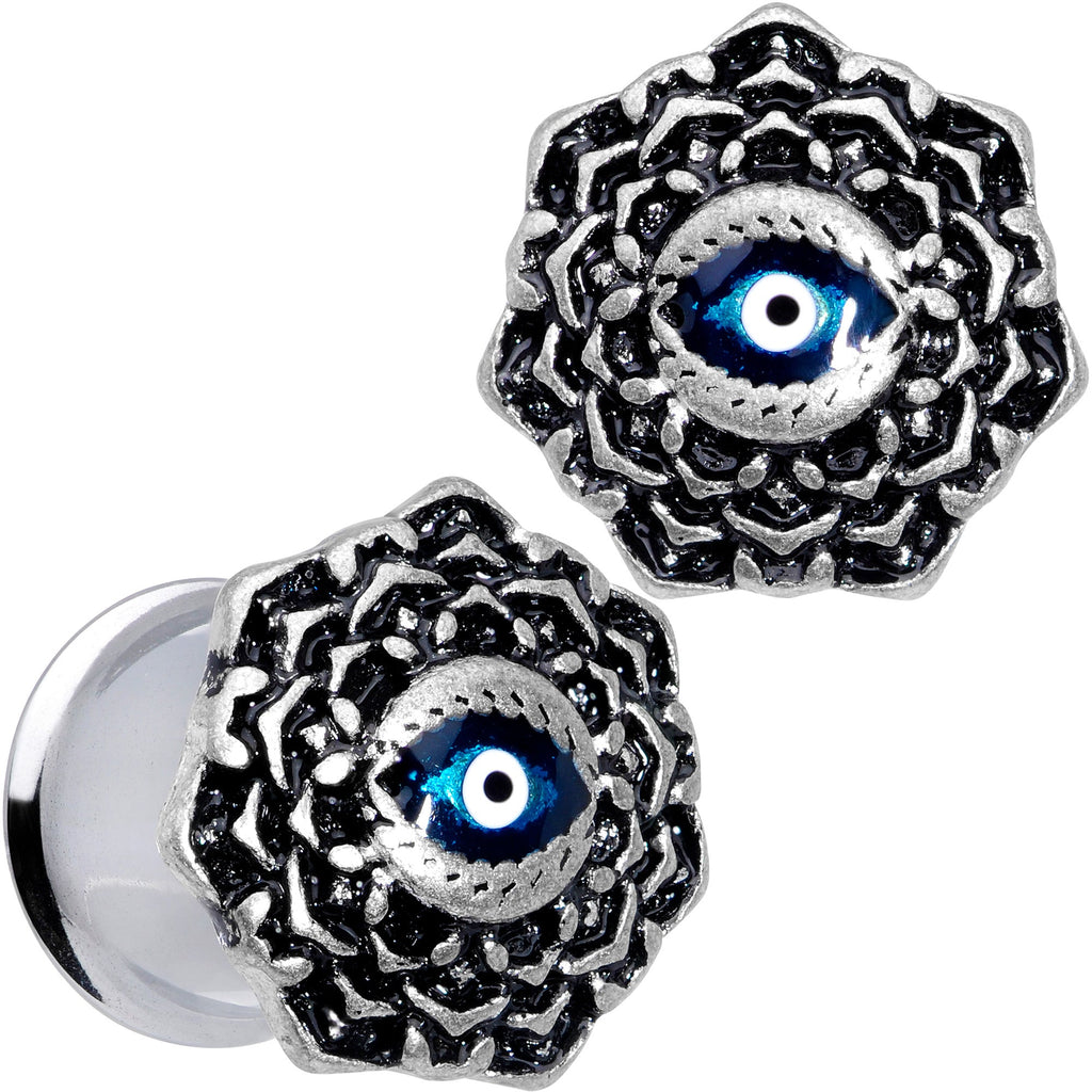 BodyCandy Blue White Evil Eye Mandala Double Flare Plug Set — size reference