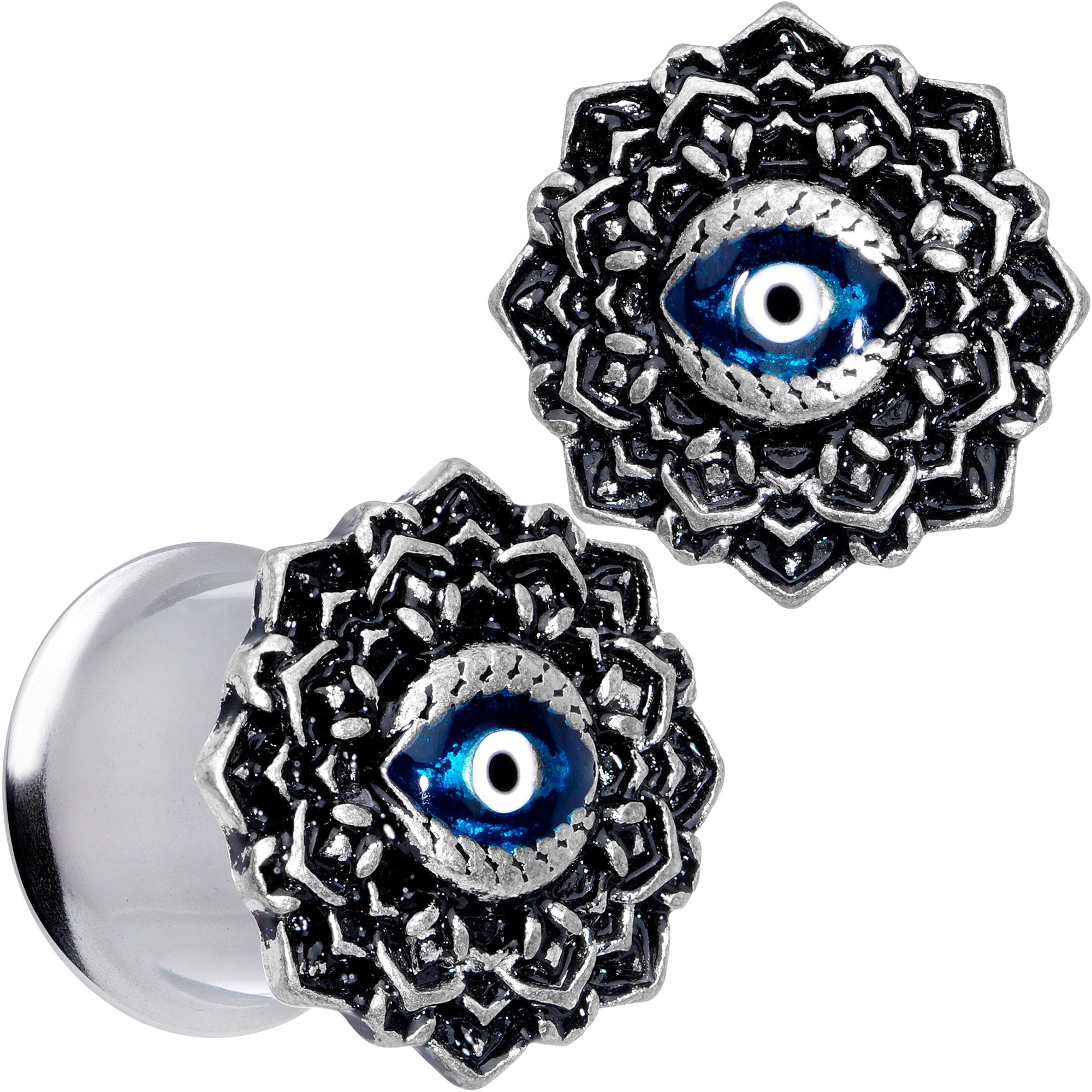 BodyCandy Blue White Evil Eye Mandala Double Flare Plug Set — color detail