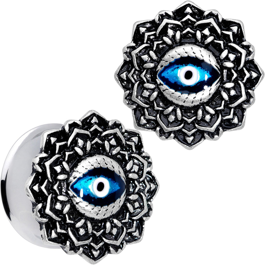 BodyCandy Blue White Evil Eye Mandala Double Flare Plug Set — fabric or material detail