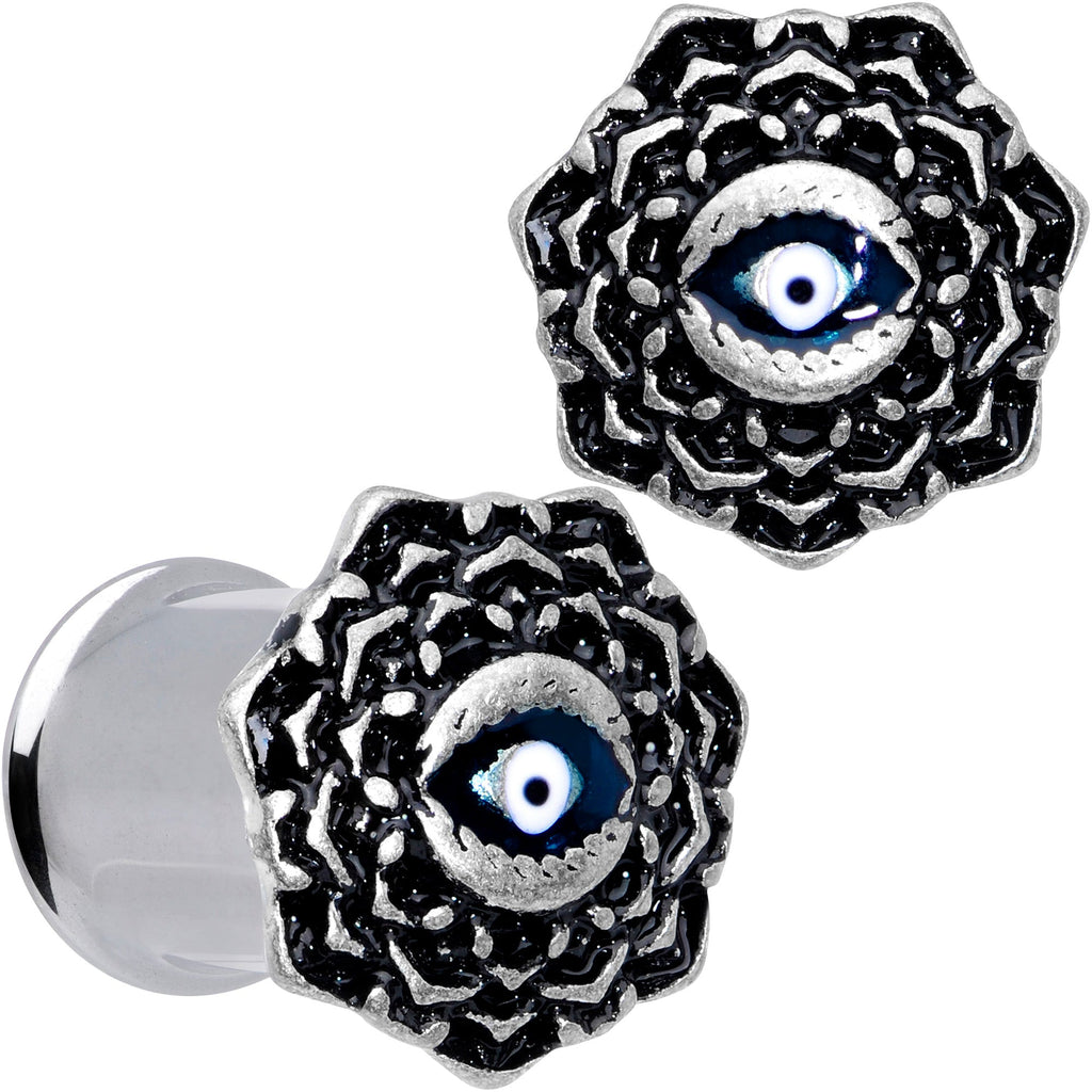 BodyCandy Blue White Evil Eye Mandala Double Flare Plug Set — in-use photo
