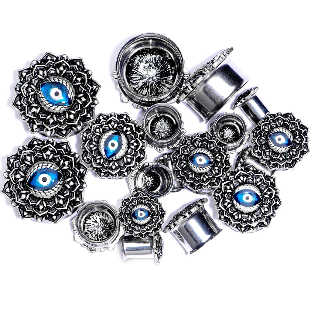BodyCandy Blue White Evil Eye Mandala Double Flare Plug Set — main product shot