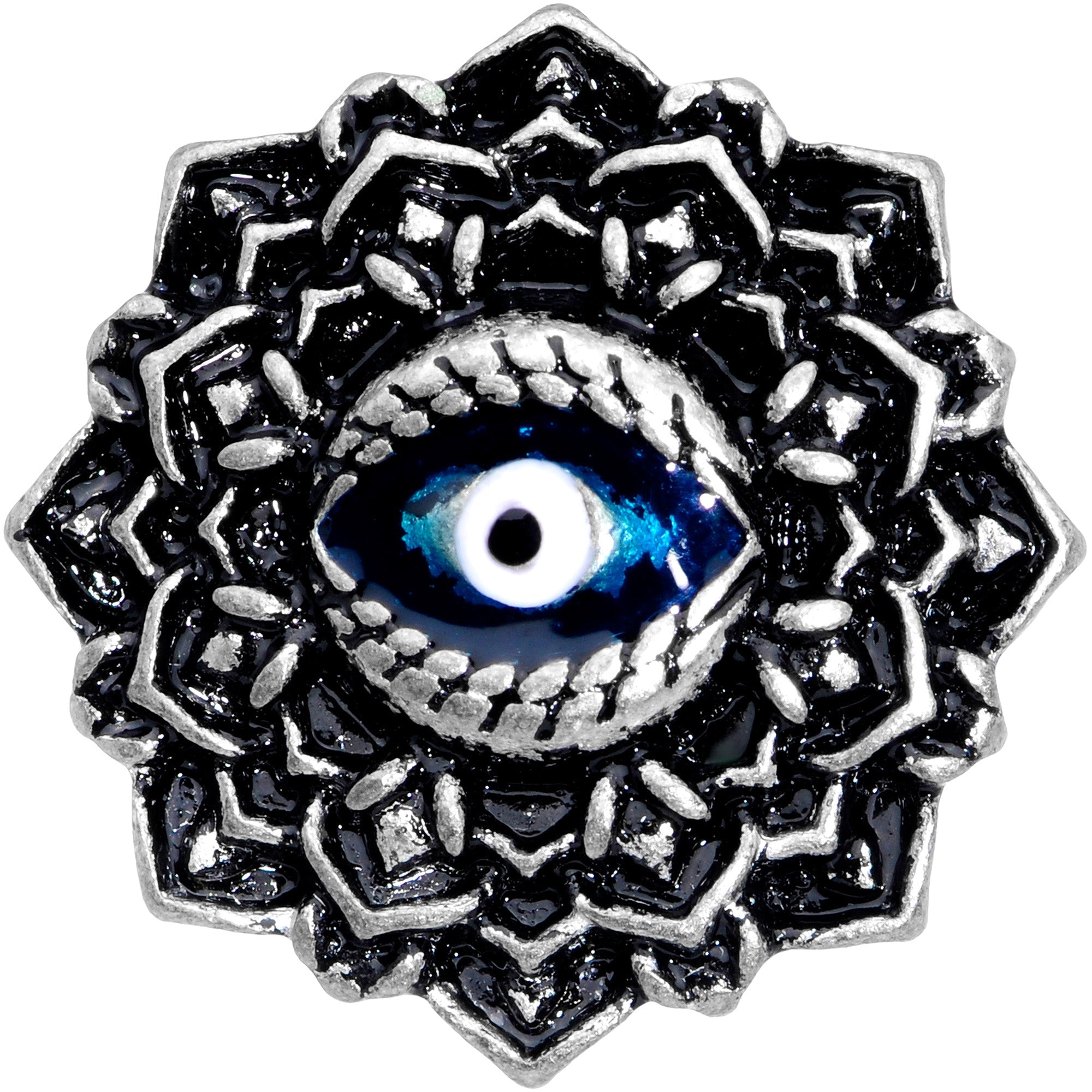 BodyCandy Blue White Evil Eye Mandala Double Flare Plug Set — side view