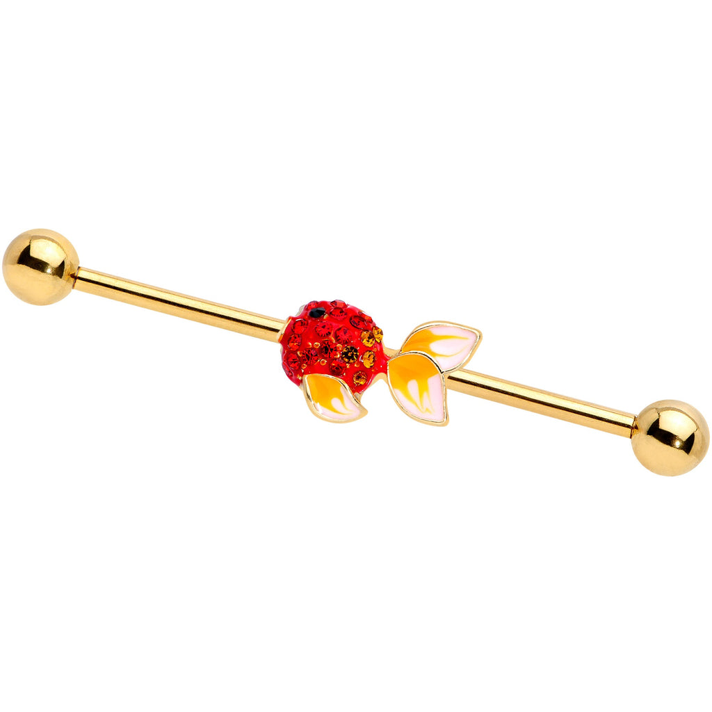 BodyCandy 14G Red Gem Gold Tone Blowfish Industrial Barbell 38mm — main product shot