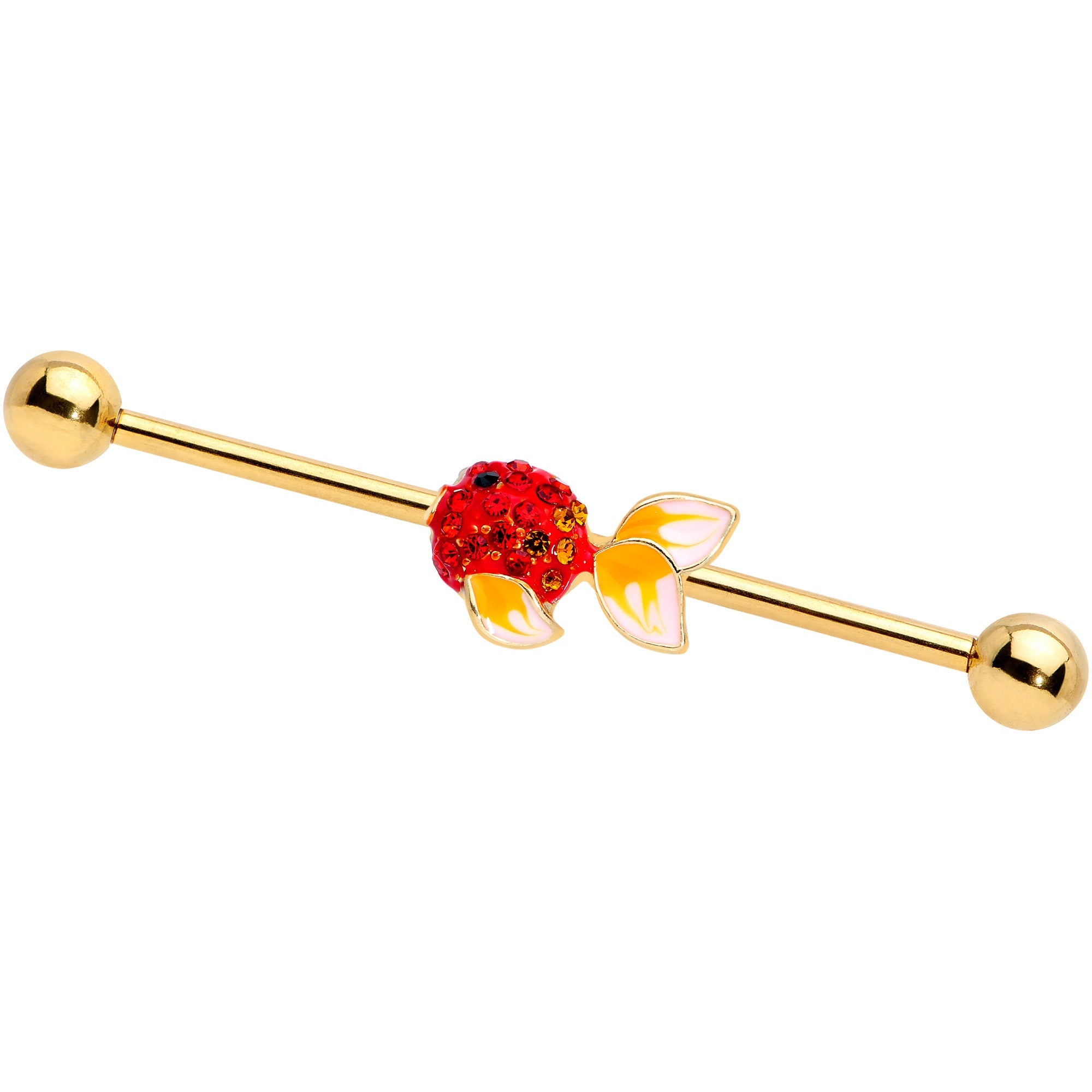 BodyCandy 14G Red Gem Gold Tone Blowfish Industrial Barbell 38mm — main product shot
