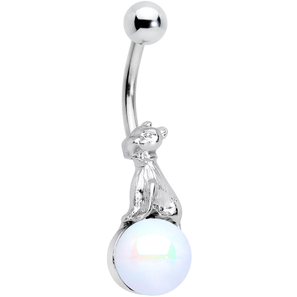 BodyCandy White Pearlescent Orb Little Bear Belly Ring — main product shot