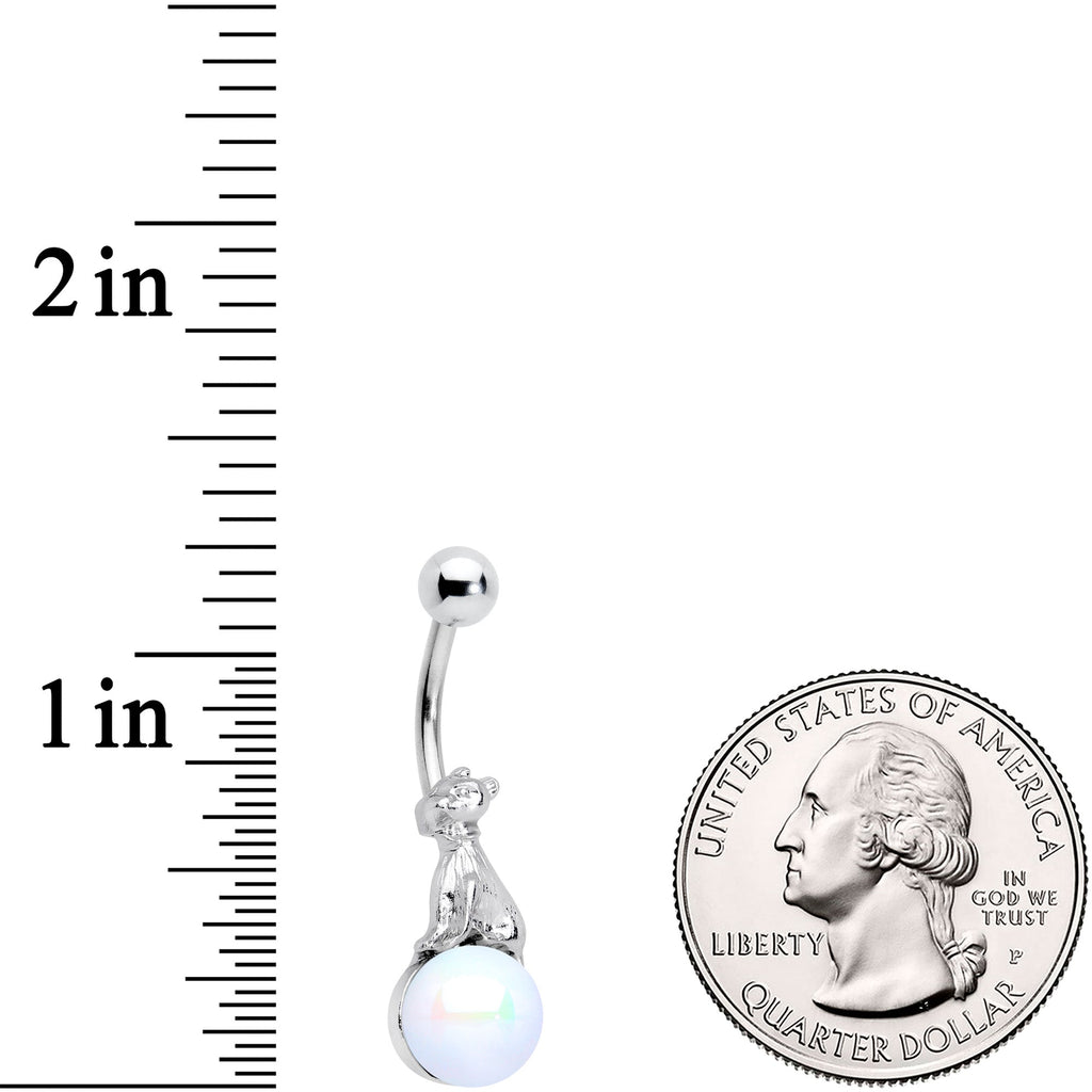 BodyCandy White Pearlescent Orb Little Bear Belly Ring — detail close-up