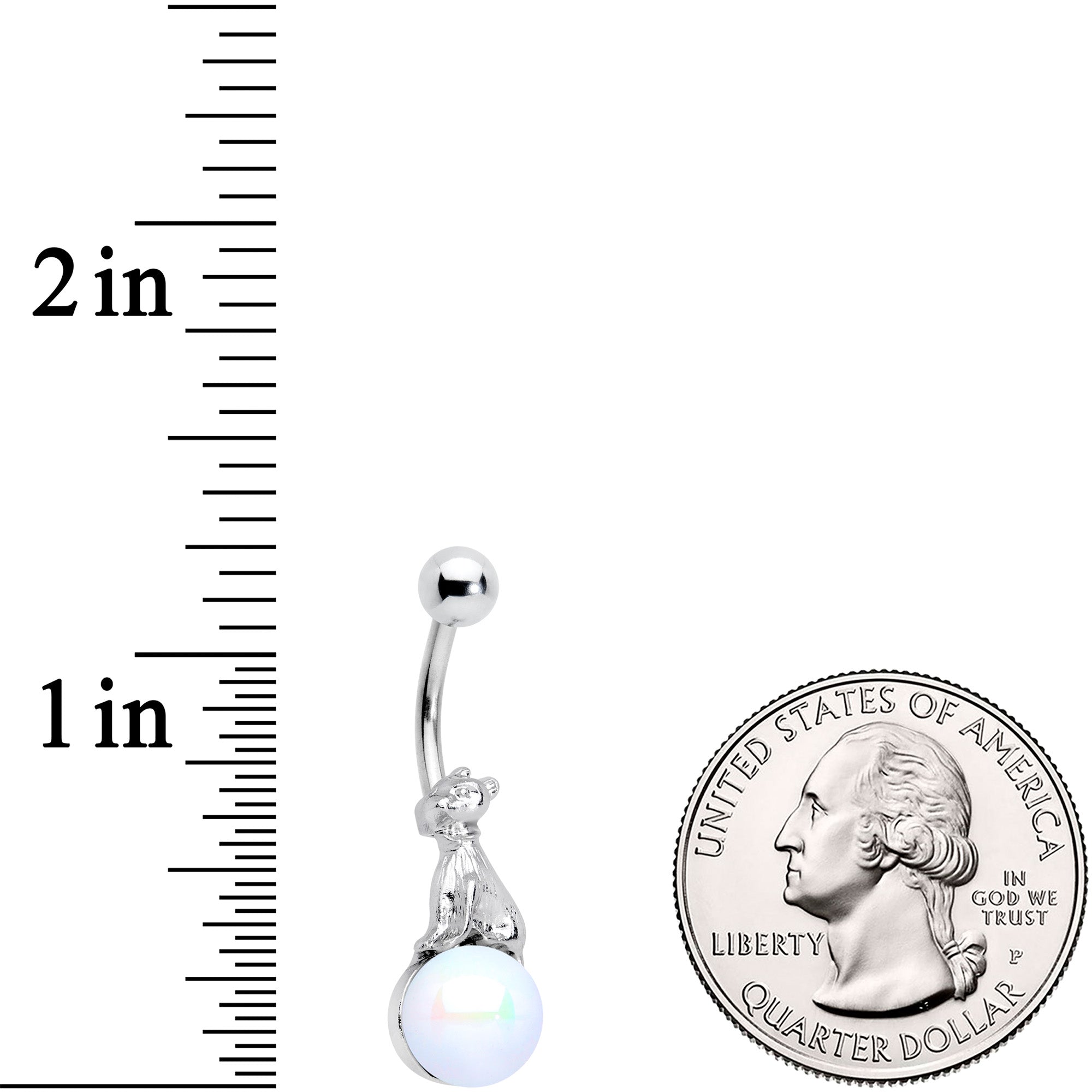 BodyCandy White Pearlescent Orb Little Bear Belly Ring — detail close-up