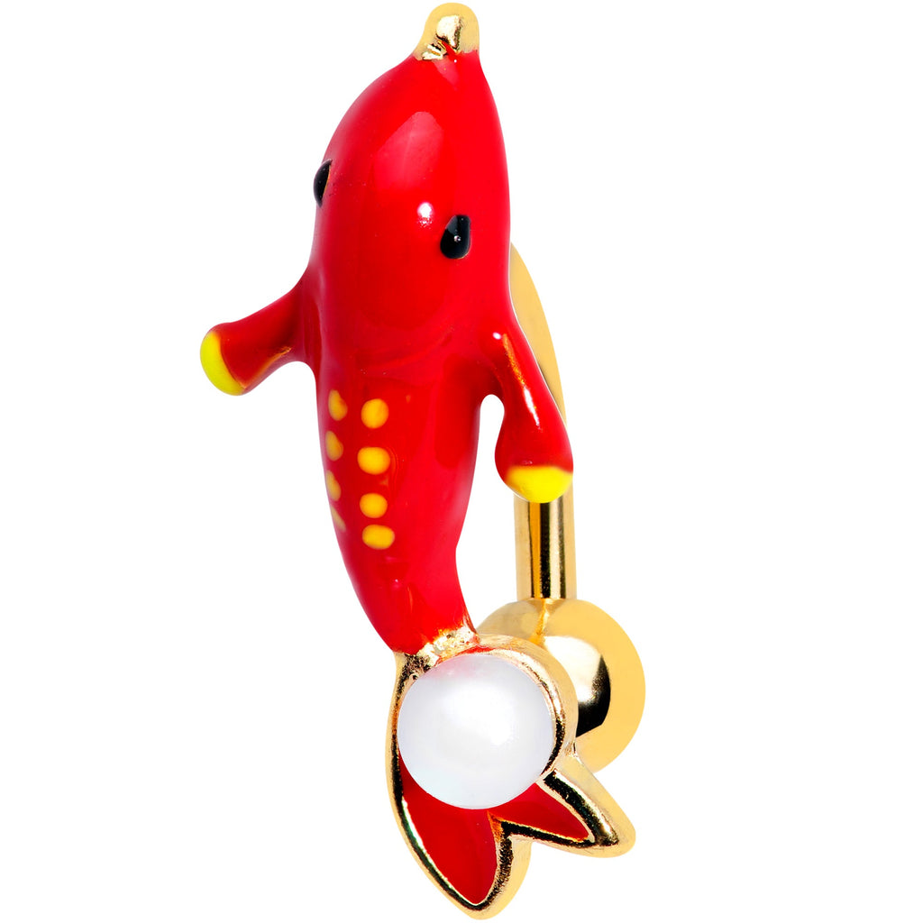 BodyCandy Gold Tone Red Dolphin Top Mount Belly Ring — main product shot