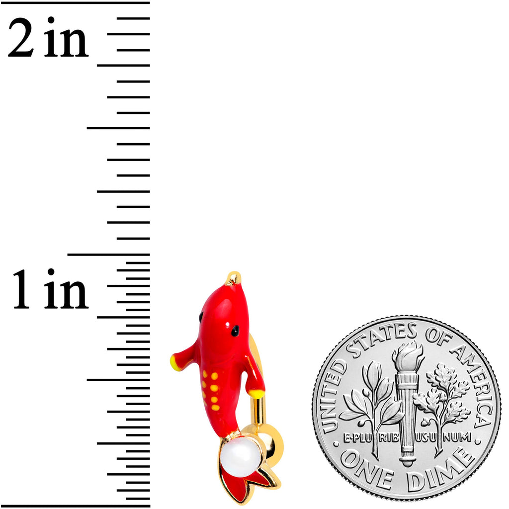 BodyCandy Gold Tone Red Dolphin Top Mount Belly Ring — lifestyle context