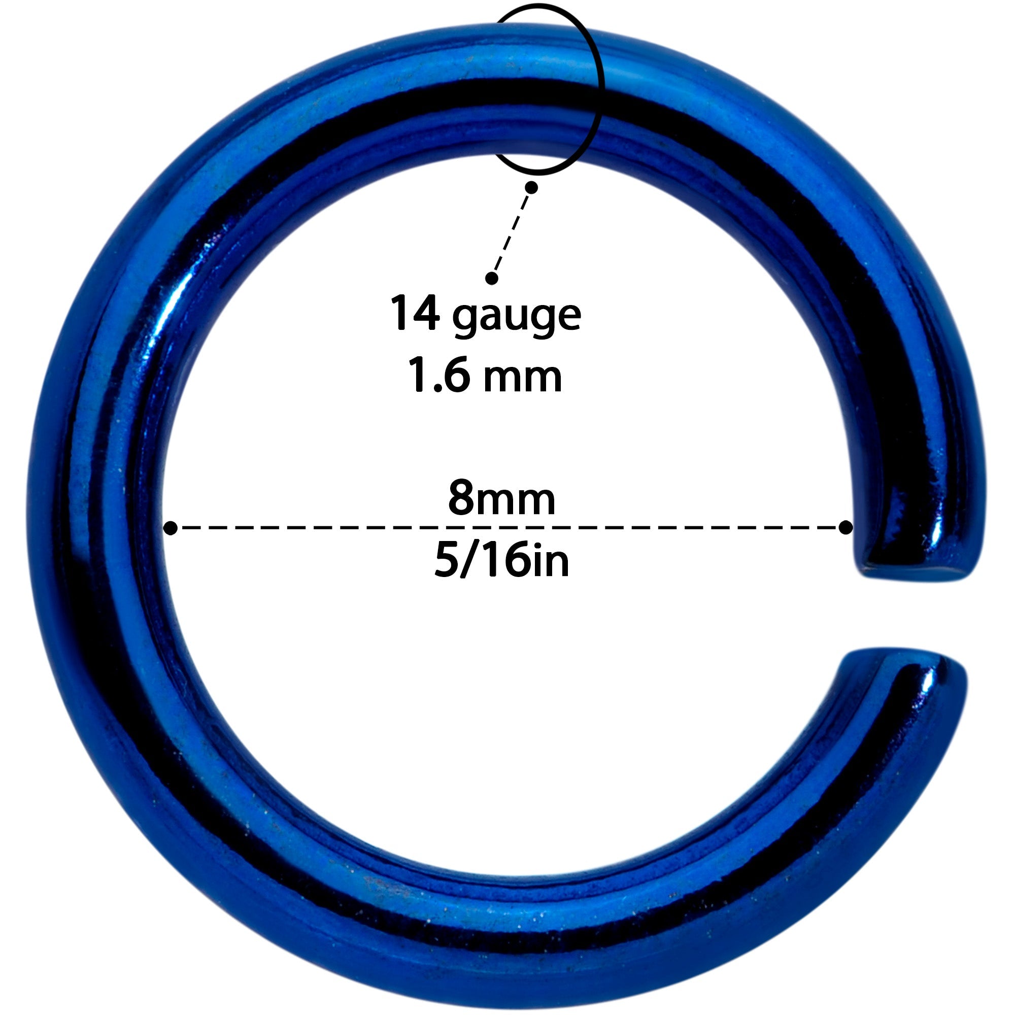 BodyCandy 14G 5/16 Blue Anodized Seamless Cartilage Ring Set of 12 — side view