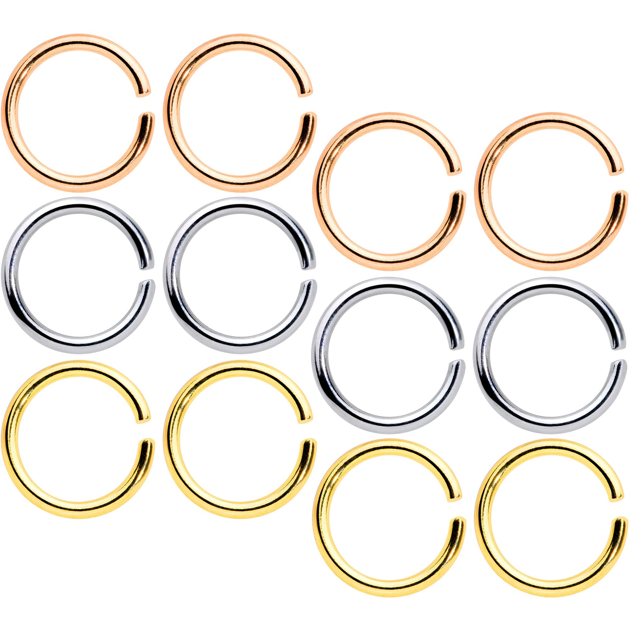 BodyCandy 16G 5/16 Steel Mixed Gold Tone Seamless Cartilage Ring Set of 12 — main product shot