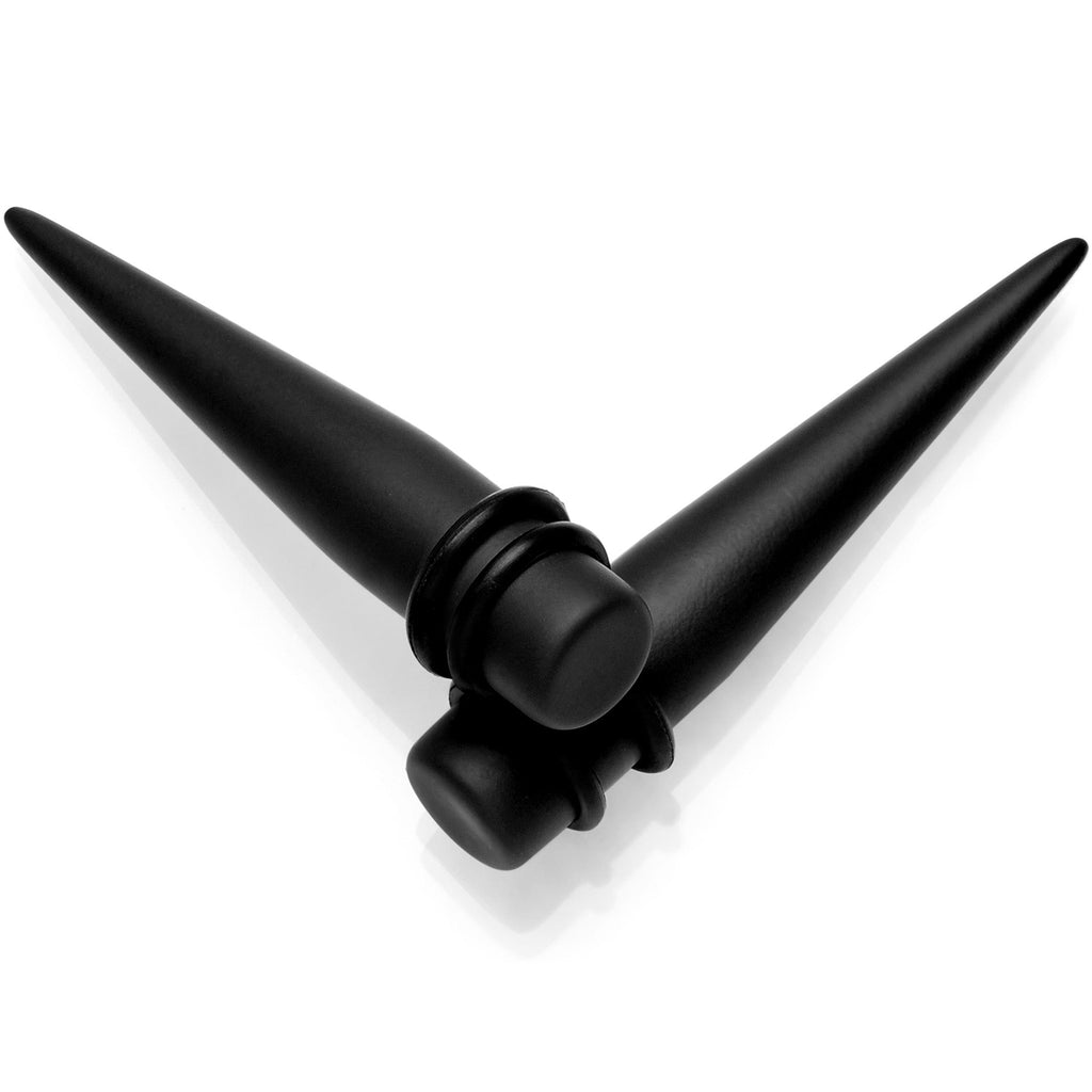 BodyCandy Black Matte Acrylic Straight Taper Set Available in Sizes 12G to 00G — fabric or material detail