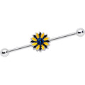 BodyCandy 14G Blue Faux Druzy Yellow Sunflower Industrial Barbell 38mm — main product shot