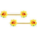 BodyCandy 14G 5/8 Gold Tone Sunny Flower Ladybug Barbell Nipple Ring Set — main product shot