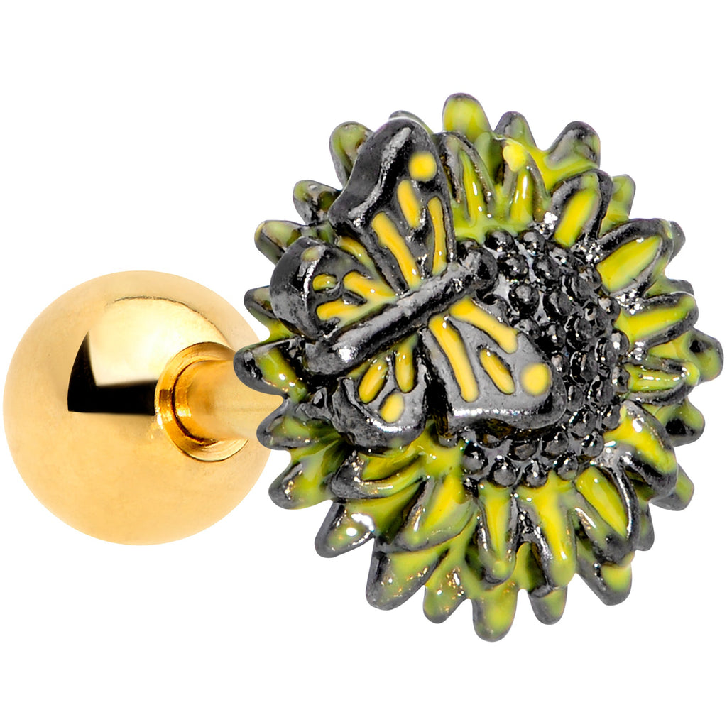 BodyCandy 16G 1/4 Gold Tone Sunflower Butterfly Cartilage Earring — main product shot