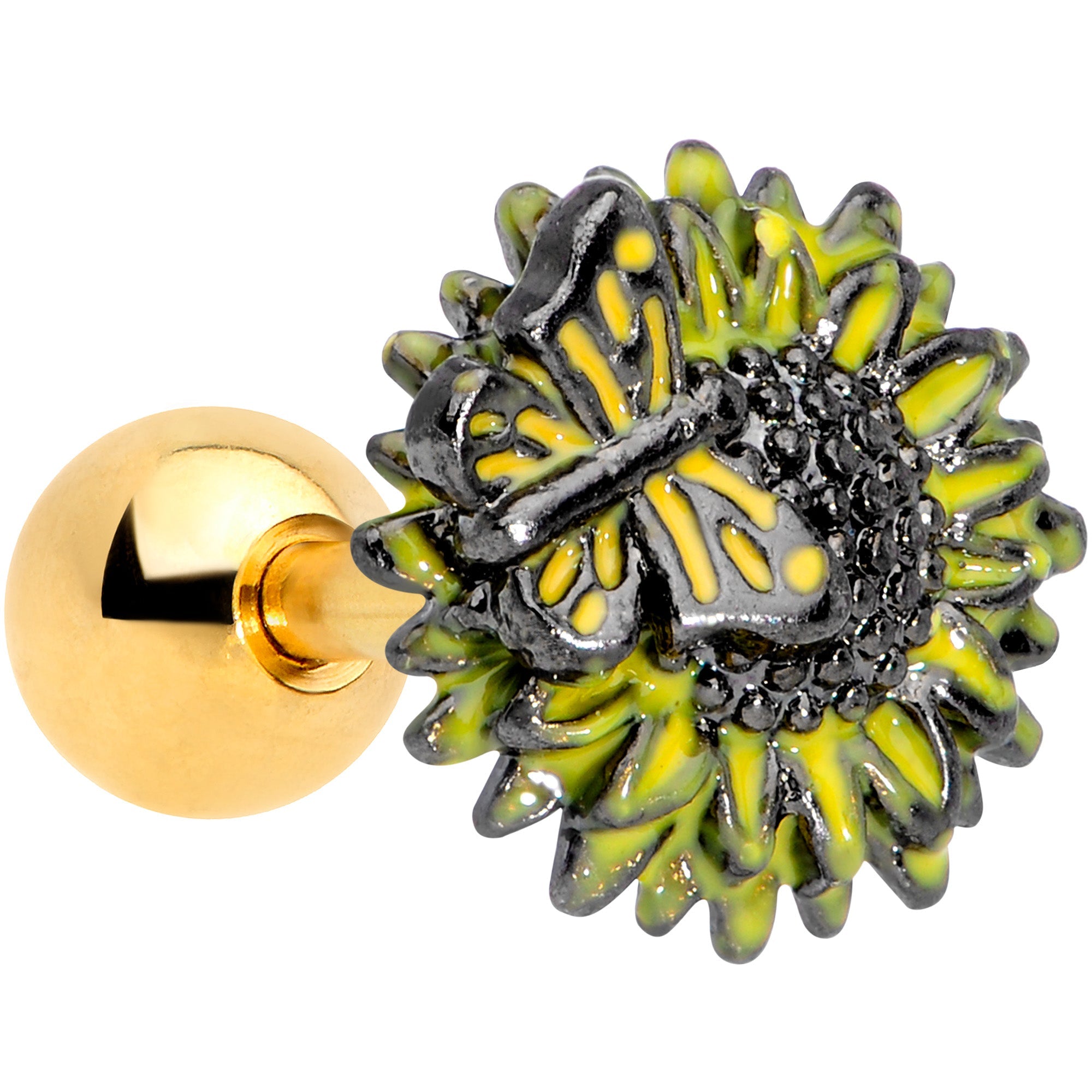 BodyCandy 16G 1/4 Gold Tone Sunflower Butterfly Cartilage Earring — main product shot