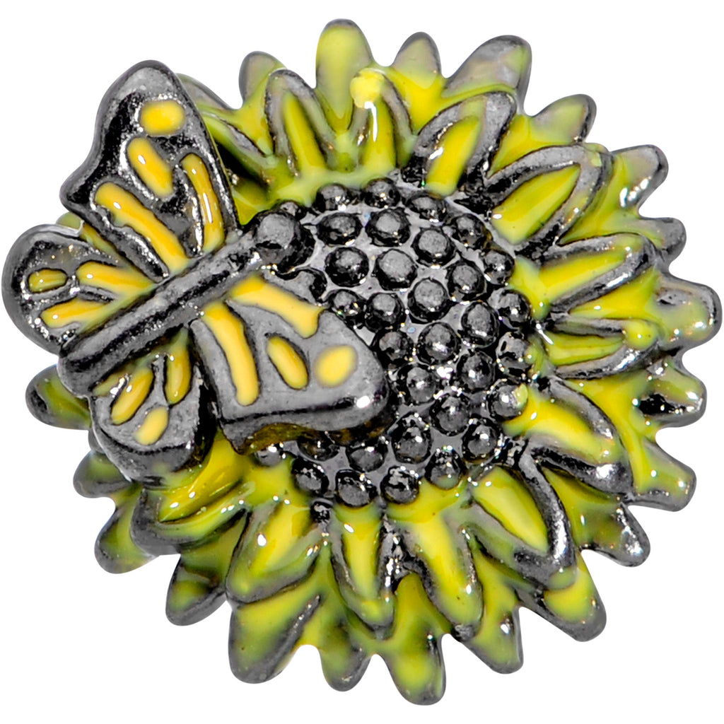 BodyCandy 16G 1/4 Gold Tone Sunflower Butterfly Cartilage Earring — detail close-up