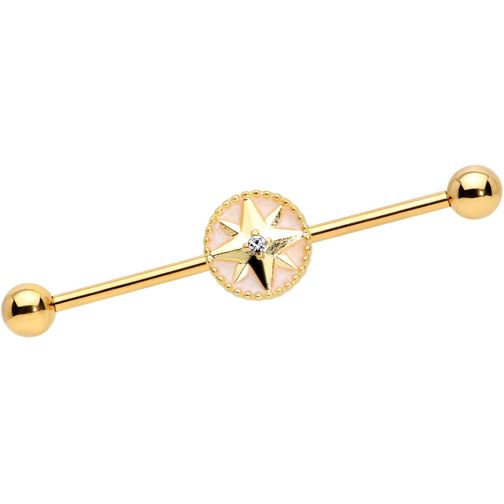 BodyCandy 14G Clear Gem Gold Tone Sailors Compass Industrial Barbell 38mm — main product shot