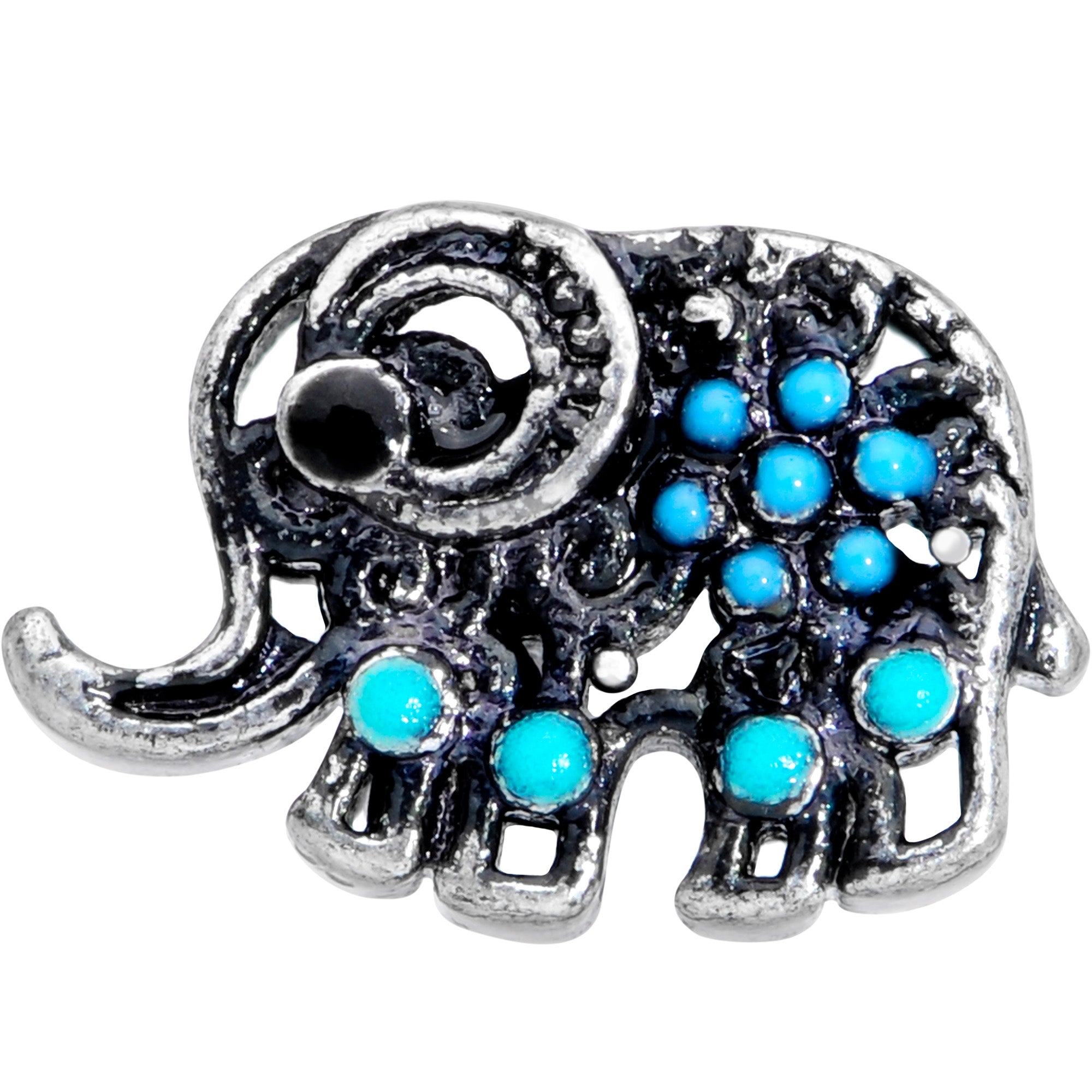 BodyCandy 16G 1/4 Aqua Orb Curvy Elephant Cartilage Tragus — detail close-up