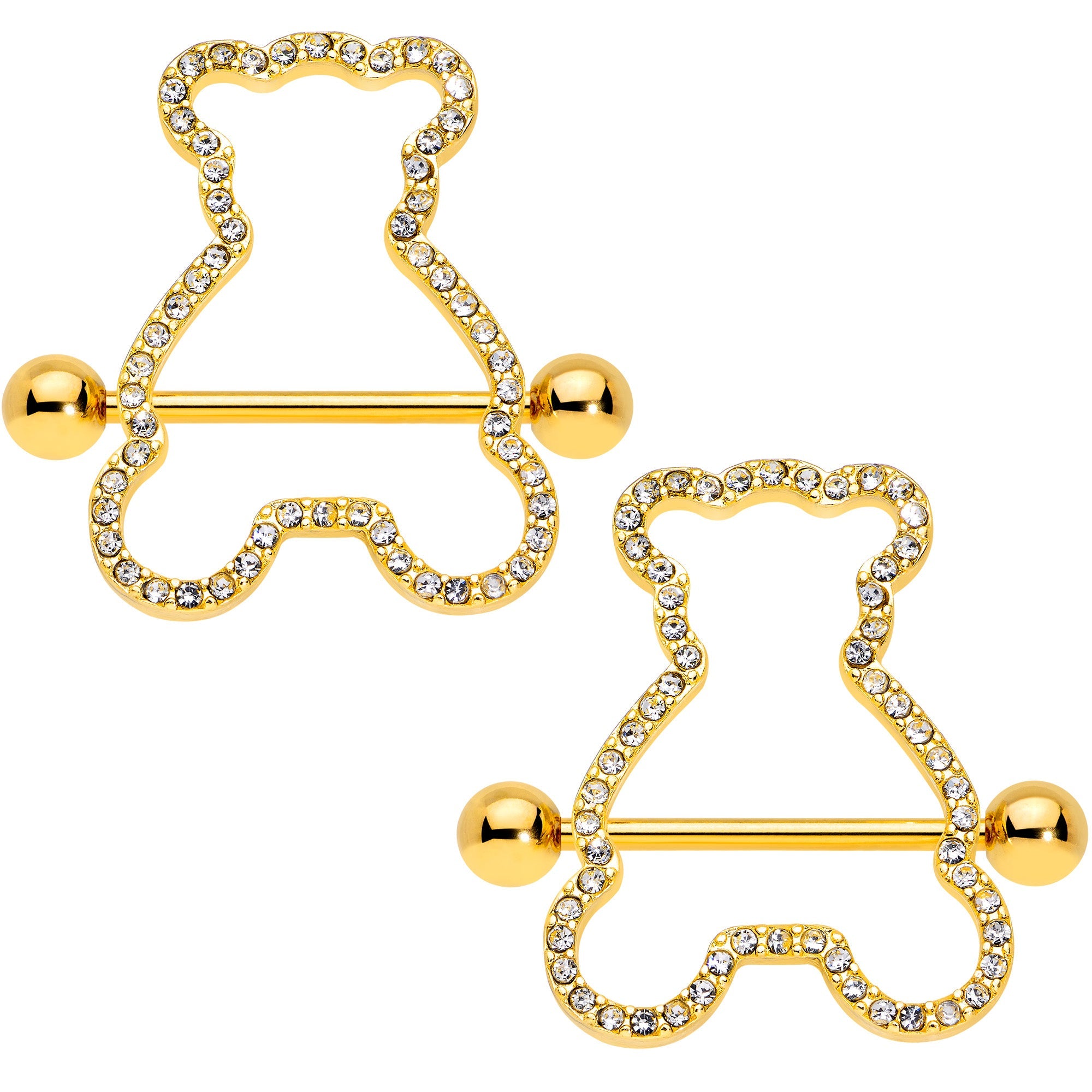 BodyCandy 14G 5/8 Clear Gem Gold Tone Teddy Bear Nipple Shield Set — main product shot
