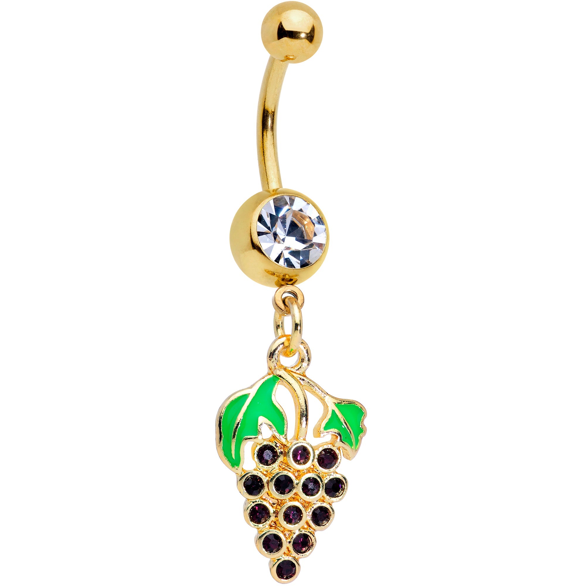 BodyCandy Clear Gem Gold Tone Delicious Grapes Dangle Belly Ring — main product shot