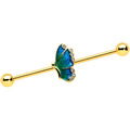 BodyCandy 14G Gold Tone Ombre Blue Butterfly Industrial Barbell 38mm — main product shot